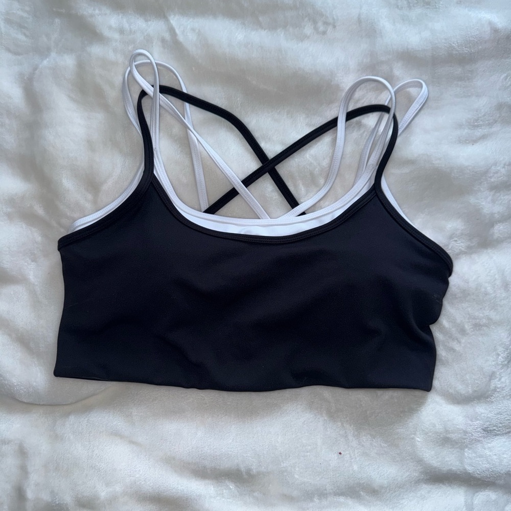 Black Sports Bralette with White Trim and Double-Strap Back